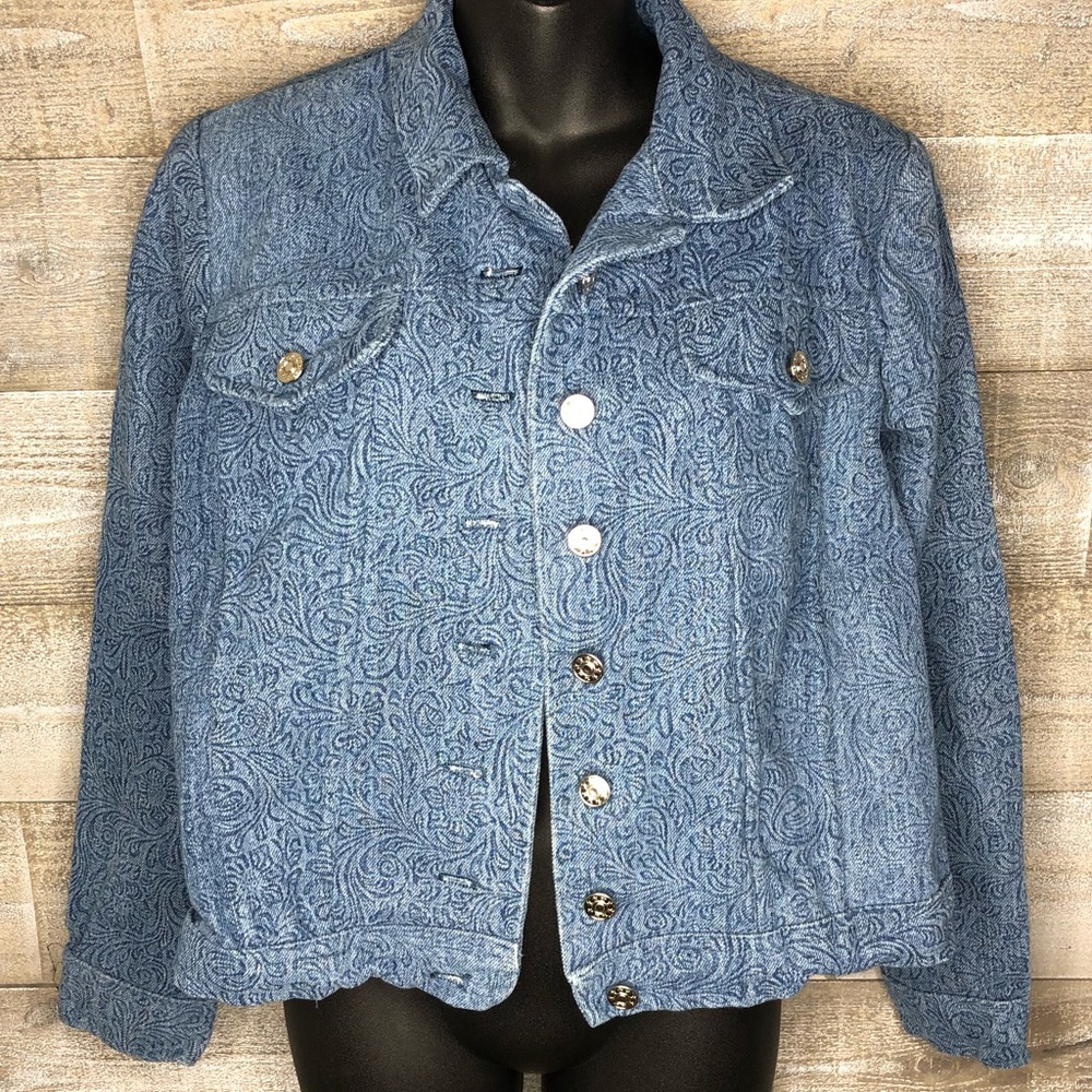 Vintage paisley patterned denim jean jacket